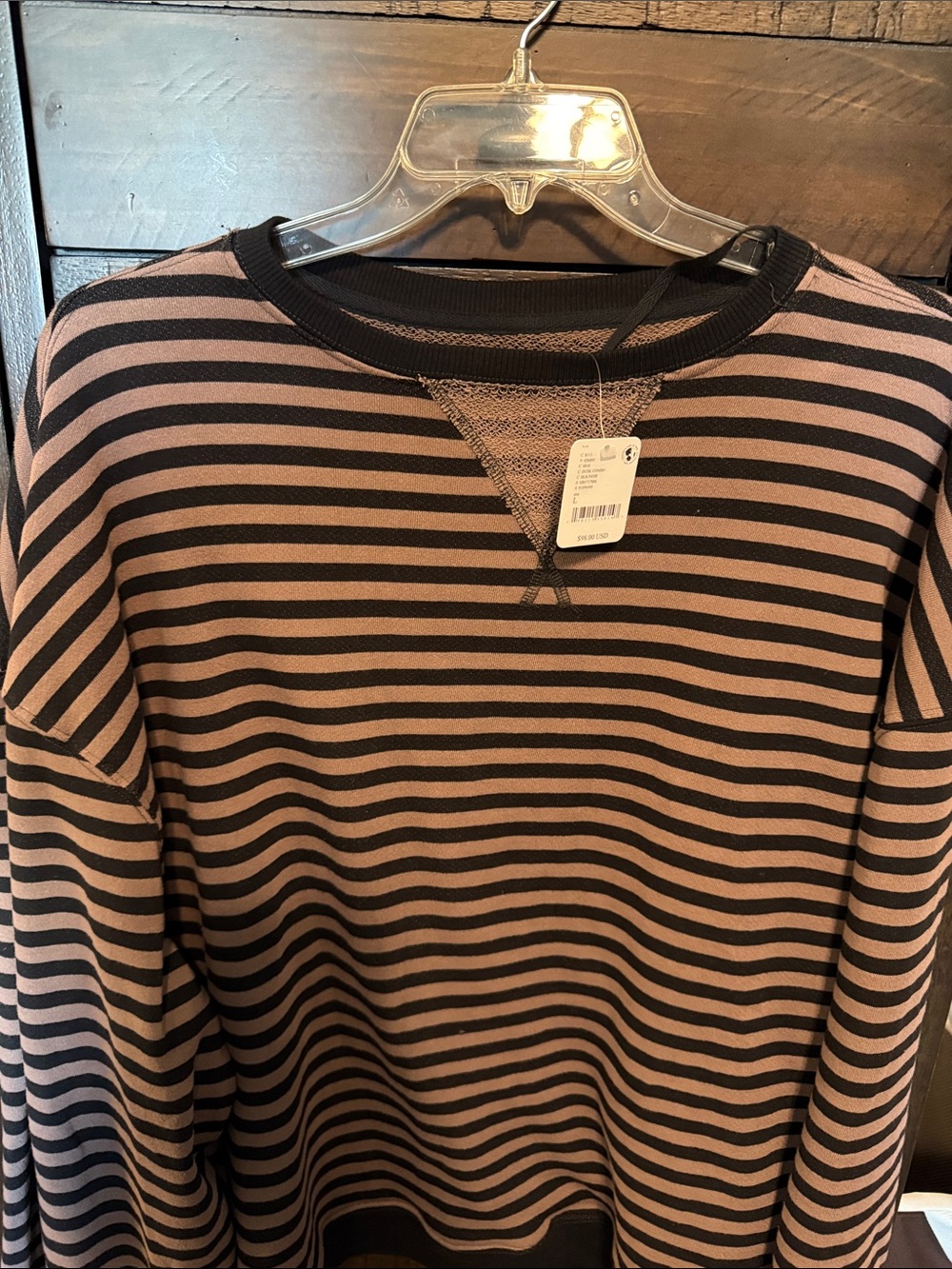 Free People Striped Crewneck Sweatshirt in Brown and Black